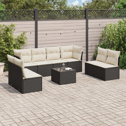 Set De Sofás De Jardín 9 Pzas Y Cojines Ratán Sintético Marrón
