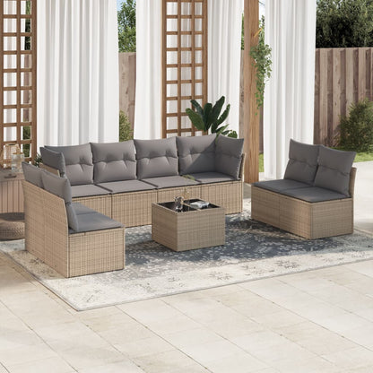 Set De Sofás De Jardín 9 Pzas Y Cojines Ratán Sintético Marrón