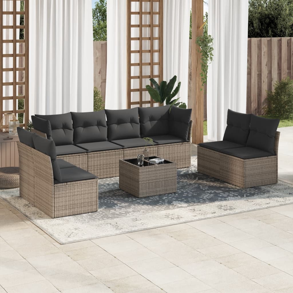 Set De Sofás De Jardín 9 Pzas Y Cojines Ratán Sintético Marrón