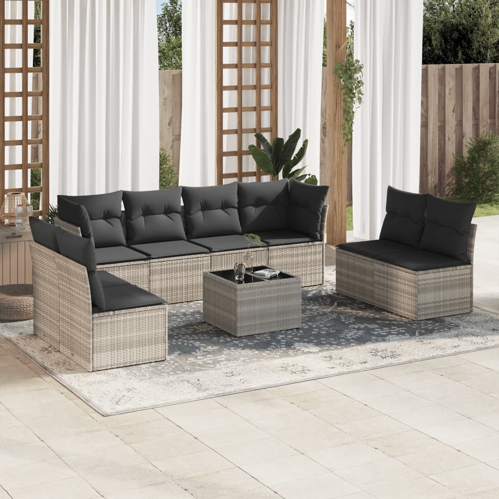 Set De Sofás De Jardín 9 Pzas Y Cojines Ratán Sintético Marrón