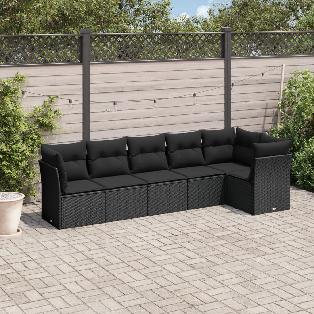 Set De Comedor De Jardín 7 Pzas Y Cojines Ratán Sintético Negro