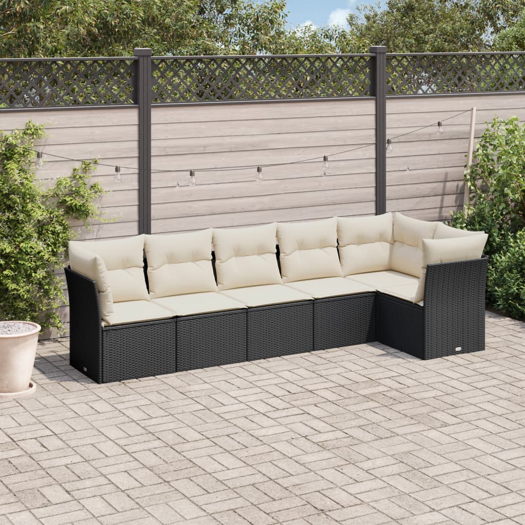 Set De Comedor De Jardín 7 Pzas Y Cojines Ratán Sintético Negro