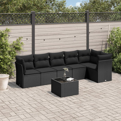 Set De Comedor De Jardín 7 Pzas Y Cojines Ratán Sintético Negro