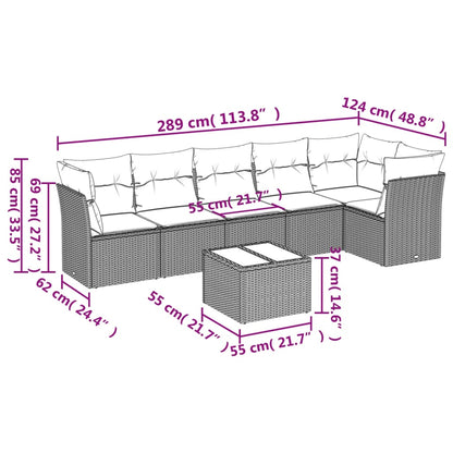 Set De Comedor De Jardín 7 Pzas Y Cojines Ratán Sintético Negro