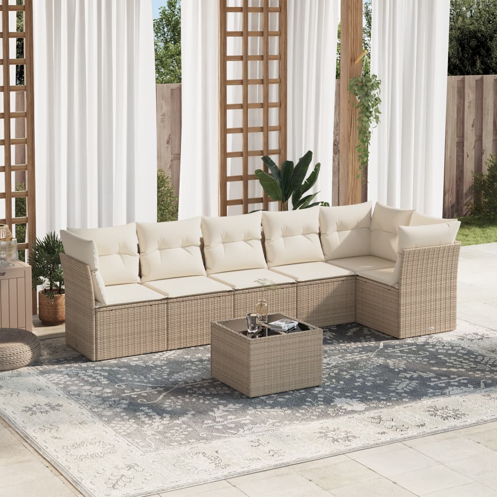 Set De Comedor De Jardín 7 Pzas Y Cojines Ratán Sintético Negro