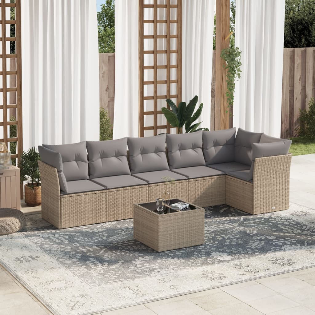 Set De Comedor De Jardín 7 Pzas Y Cojines Ratán Sintético Negro