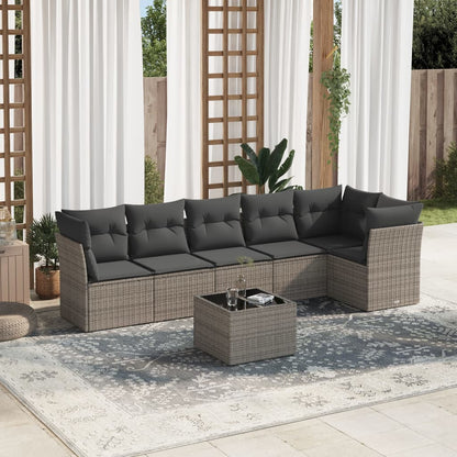 Set De Comedor De Jardín 7 Pzas Y Cojines Ratán Sintético Negro