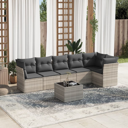 Set De Comedor De Jardín 7 Pzas Y Cojines Ratán Sintético Negro