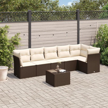 Set De Comedor De Jardín 7 Pzas Y Cojines Ratán Sintético Negro