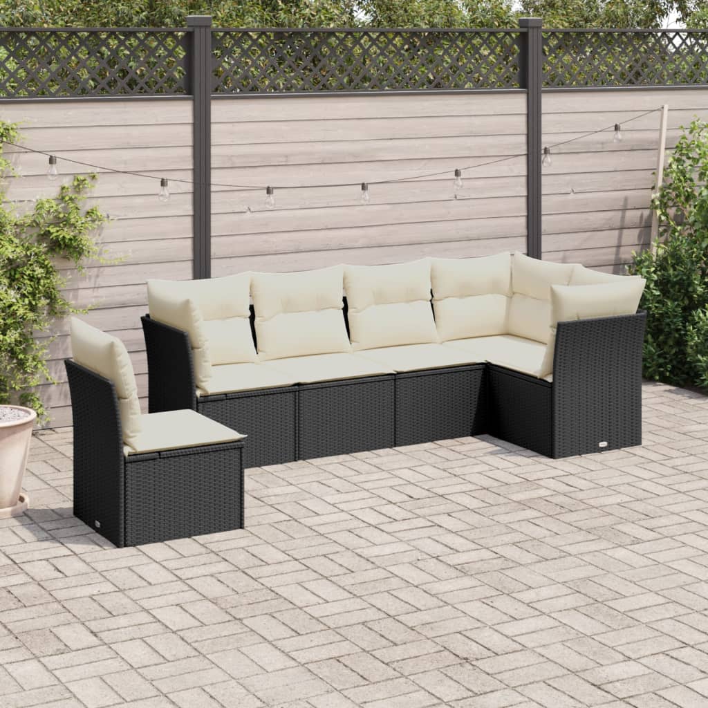 Set De Sofás De Jardín 6 Piezas Y Cojines Ratán Sintético Negro