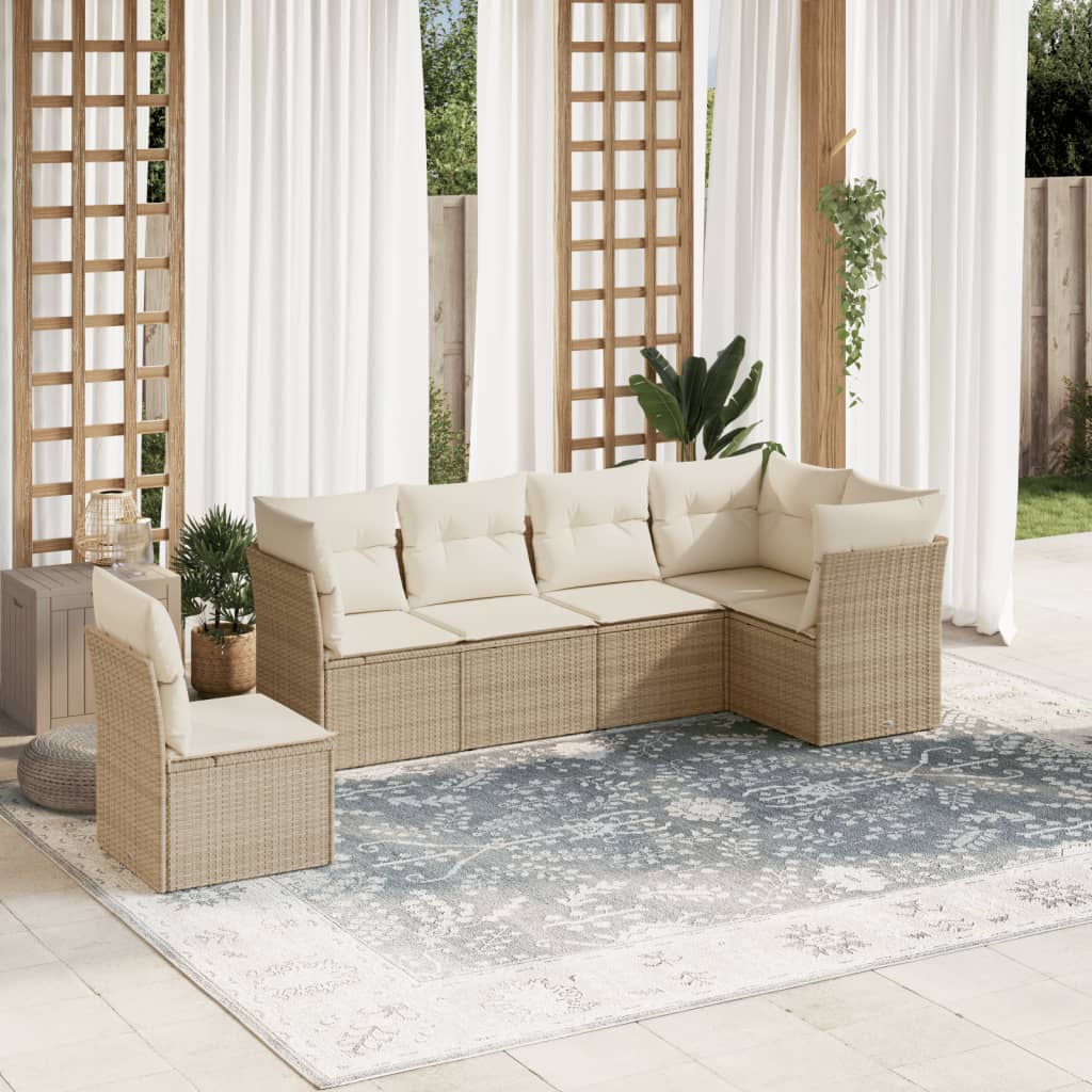 Set De Sofás De Jardín 6 Piezas Y Cojines Ratán Sintético Negro