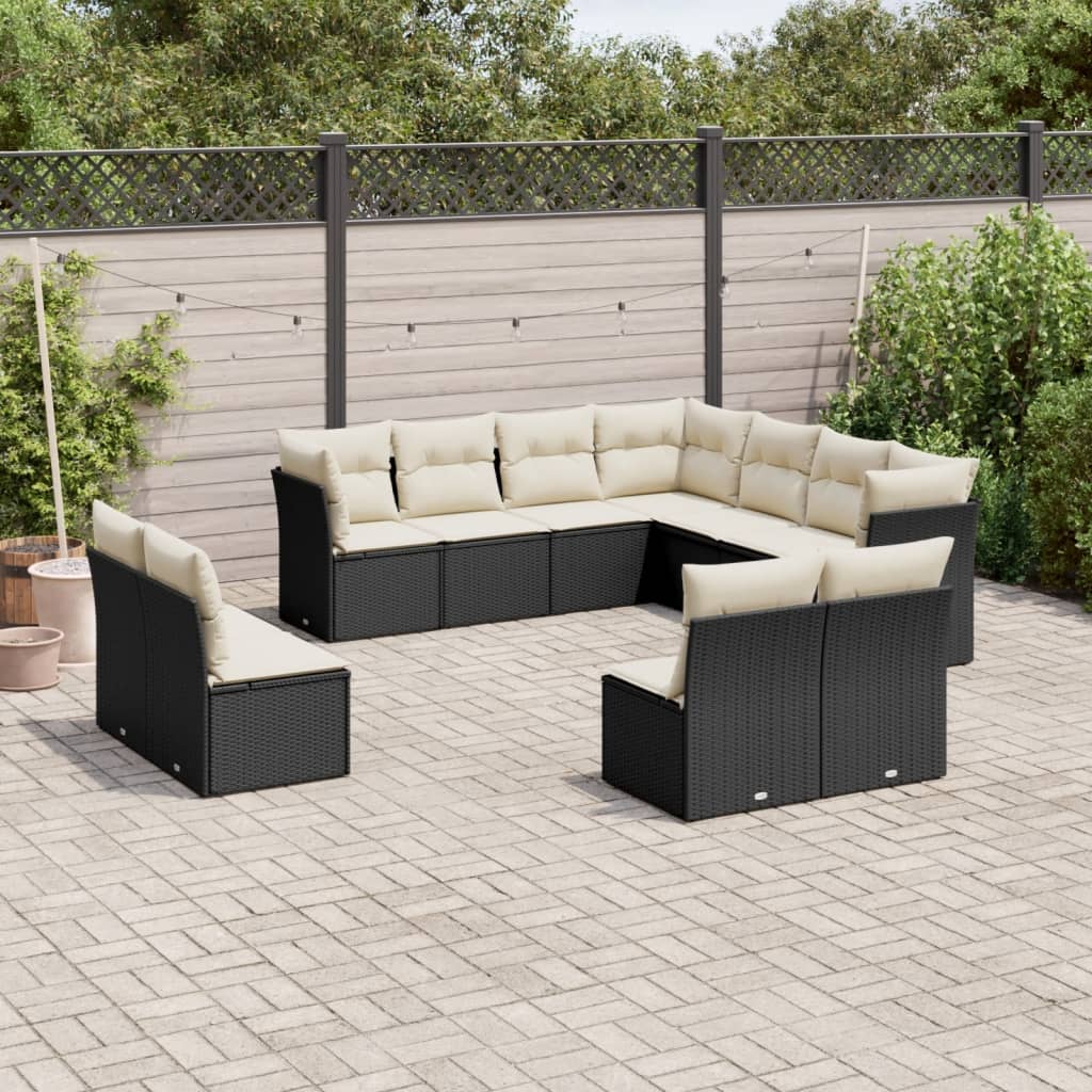 Set De Sofás De Jardín 11 Pzas Y Cojines Ratán Sintético Gris