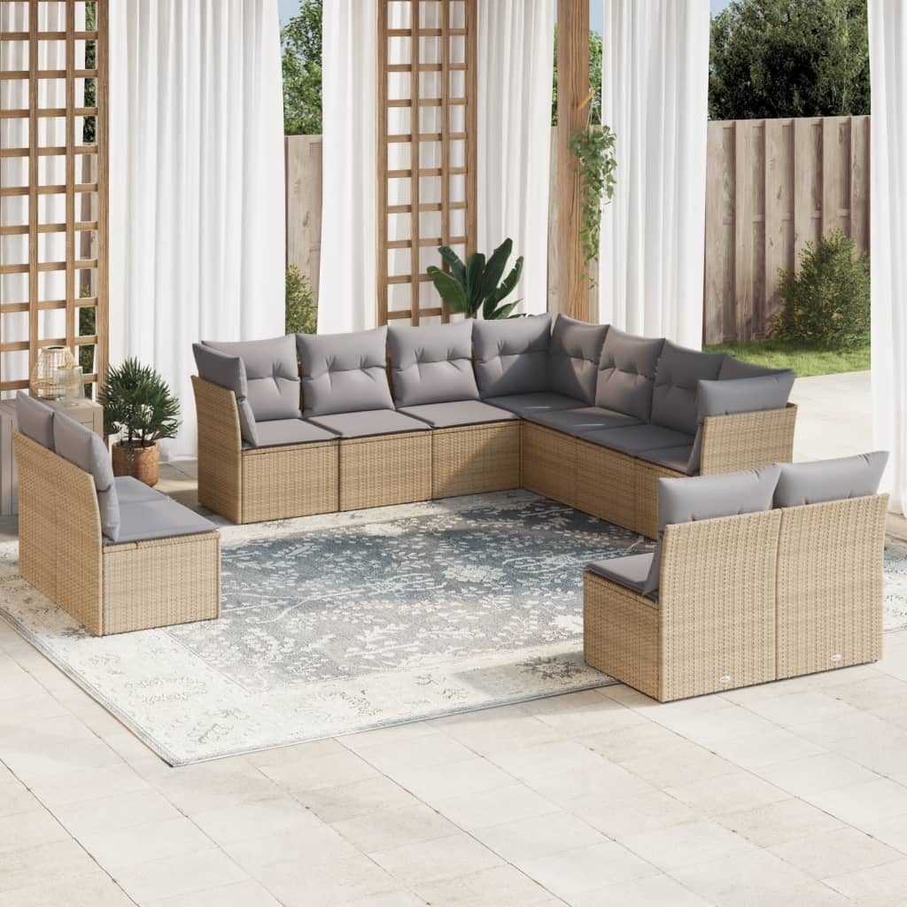 Set De Sofás De Jardín 11 Pzas Y Cojines Ratán Sintético Gris