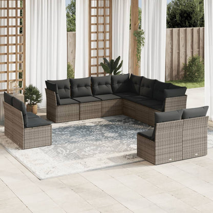 Set De Sofás De Jardín 11 Pzas Y Cojines Ratán Sintético Gris