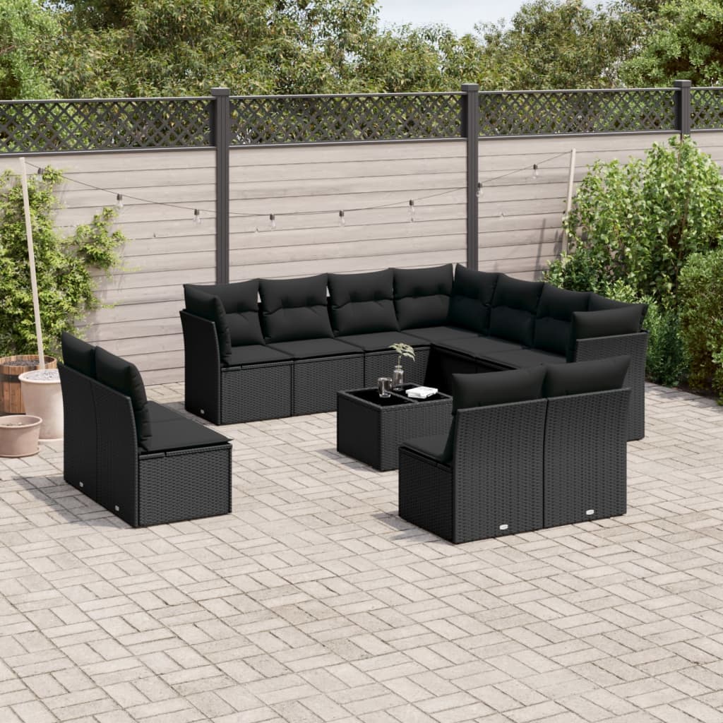 Set De Sofás De Jardín 11 Pzas Y Cojines Ratán Sintético Gris