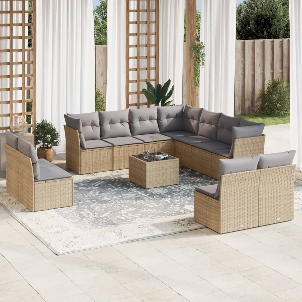 Set De Sofás De Jardín 11 Pzas Y Cojines Ratán Sintético Gris