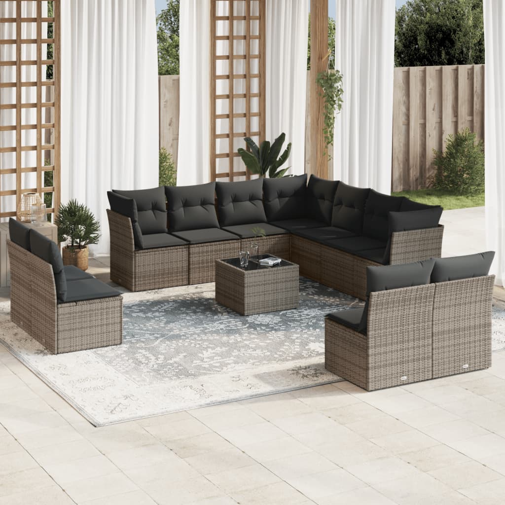 Set De Sofás De Jardín 11 Pzas Y Cojines Ratán Sintético Gris