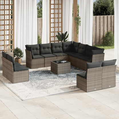 Set De Sofás De Jardín 11 Pzas Y Cojines Ratán Sintético Gris