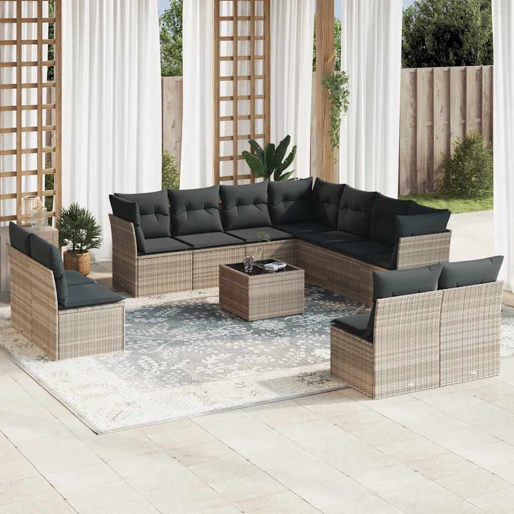 Set De Sofás De Jardín 11 Pzas Y Cojines Ratán Sintético Gris