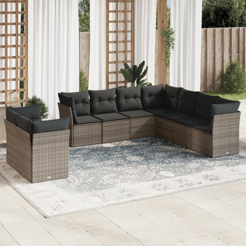 Set Sofás Jardín 10 Pzas Con Cojines Ratán Sintético