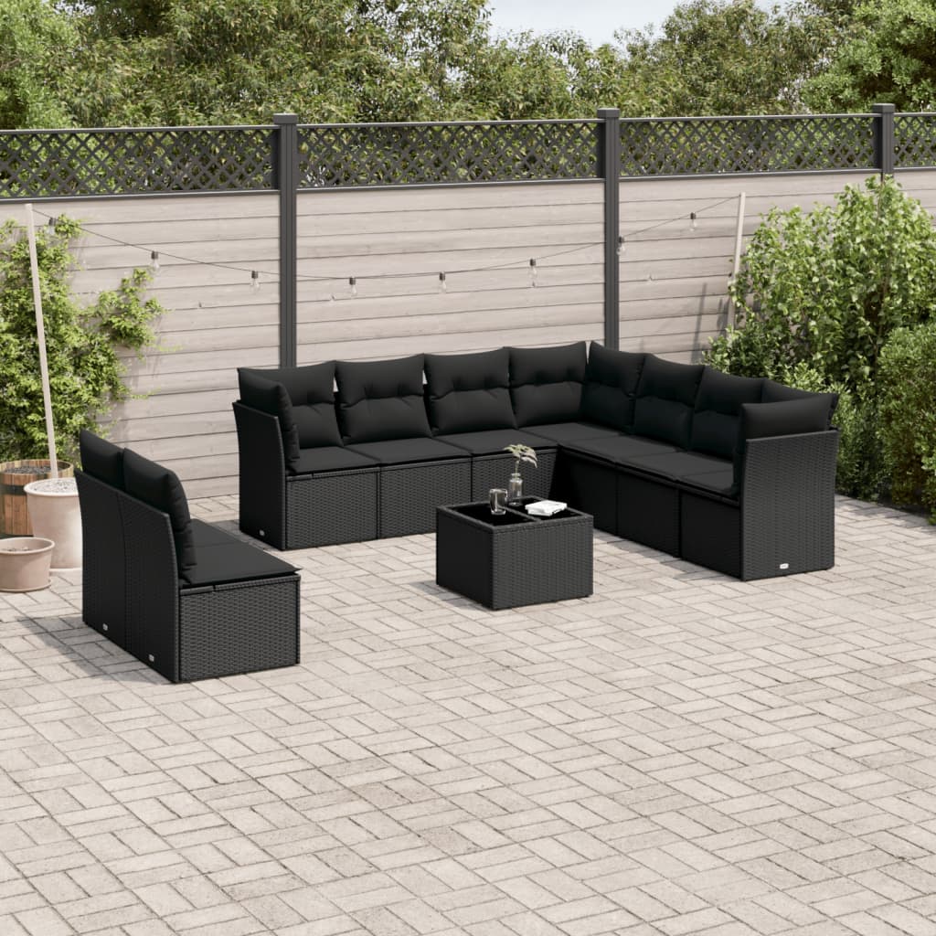 Set Sofás Jardín 10 Pzas Con Cojines Ratán Sintético