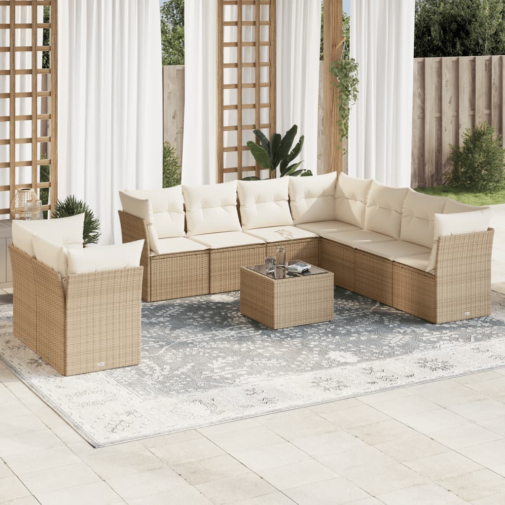 Set Sofás Jardín 10 Pzas Con Cojines Ratán Sintético