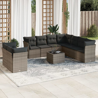 Set Sofás Jardín 10 Pzas Con Cojines Ratán Sintético