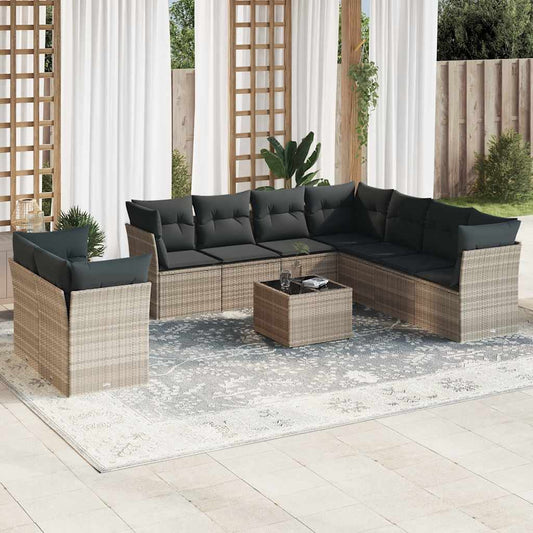 Set Sofás Jardín 10 Pzas Con Cojines Ratán Sintético