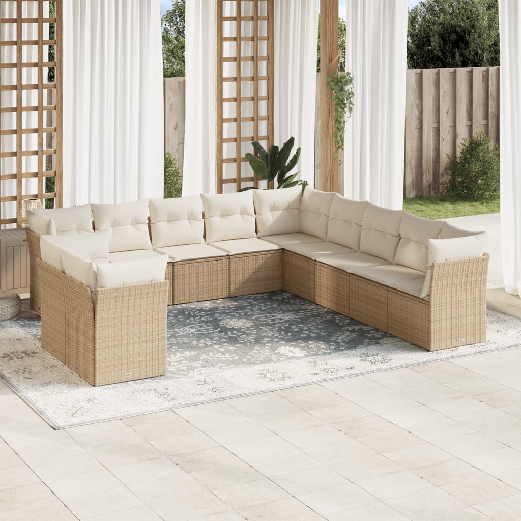 Set De Sofás De Jardín 11 Pzas Y Cojines Ratán Sintético Gris