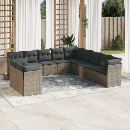 Set De Sofás De Jardín 11 Pzas Y Cojines Ratán Sintético Gris