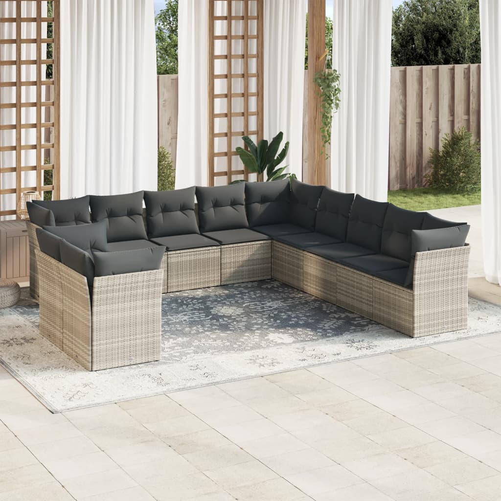 Set De Sofás De Jardín 11 Pzas Y Cojines Ratán Sintético Gris