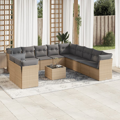 Set De Sofás De Jardín 11 Pzas Y Cojines Ratán Sintético Gris