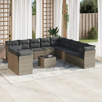 Set De Sofás De Jardín 11 Pzas Y Cojines Ratán Sintético Gris