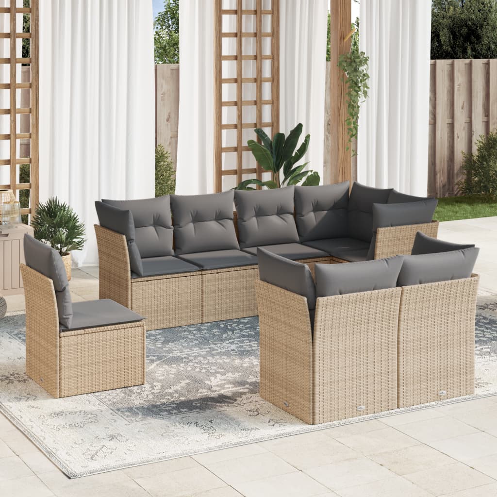 Set De Sofás De Jardín 8 Pzas Y Cojines Ratán Sintético Gris
