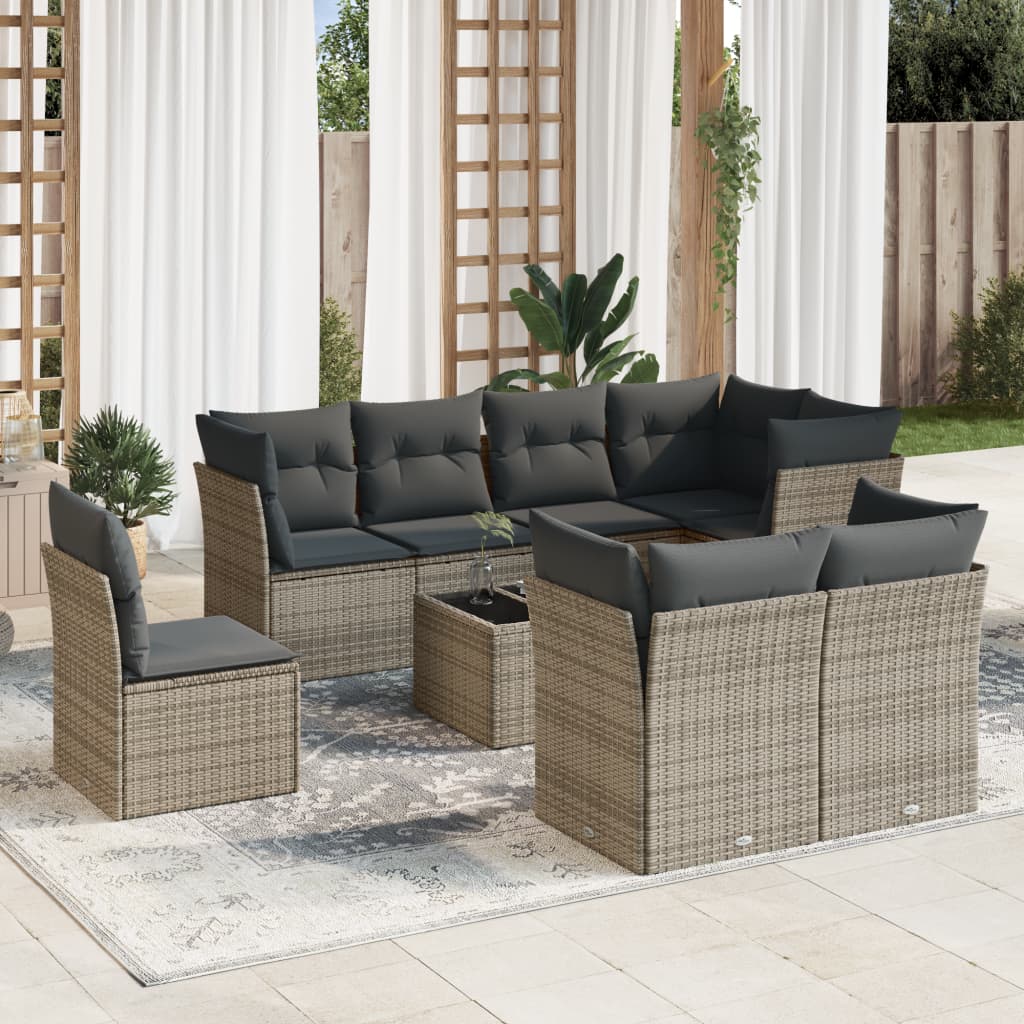 Set De Sofás De Jardín 8 Pzas Y Cojines Ratán Sintético Gris
