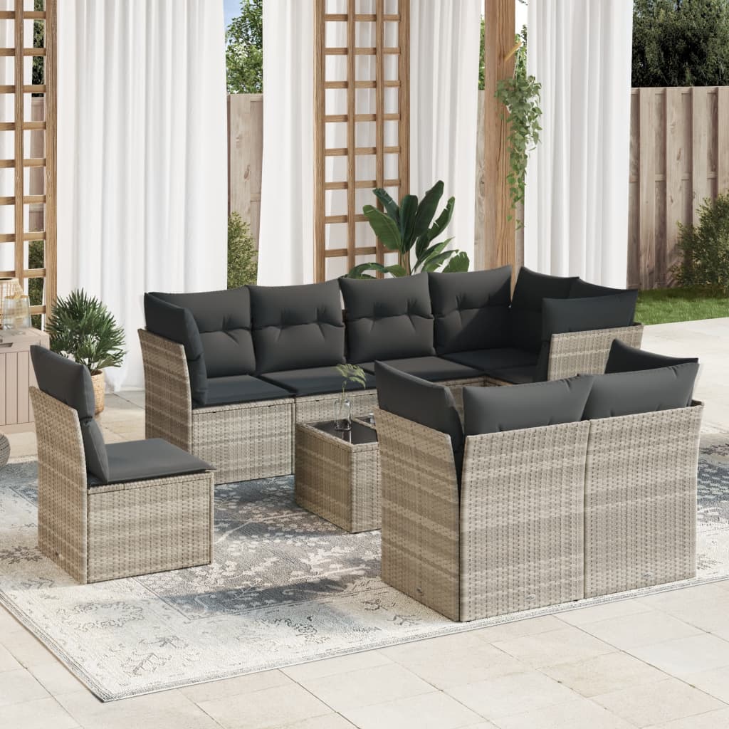 Set De Sofás De Jardín 8 Pzas Y Cojines Ratán Sintético Gris
