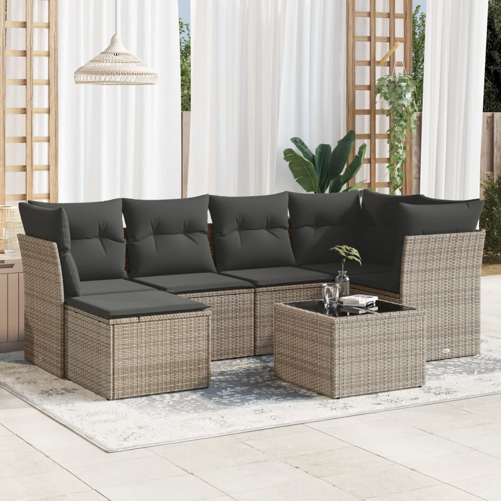 Set De Sofás De Jardín 6 Pzas Y Cojines Ratán Sintético Gris