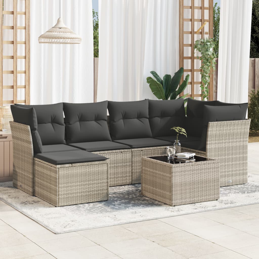 Set De Sofás De Jardín 6 Pzas Y Cojines Ratán Sintético Gris