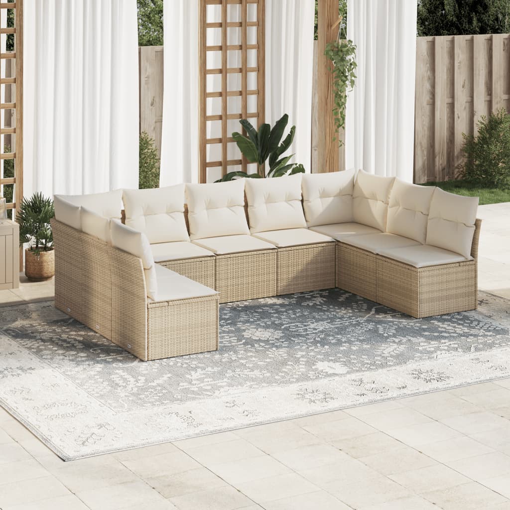 Set De Sofás De Jardín 9 Pzas Con Cojines Ratán Sintético Beige