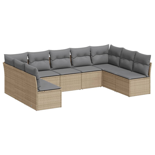 Set De Sofás De Jardín 9 Pzas Con Cojines Ratán Sintético Beige