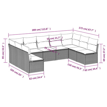 Set De Sofás De Jardín 9 Pzas Con Cojines Ratán Sintético Beige