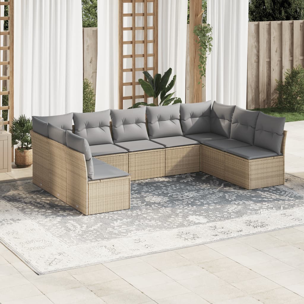 Set De Sofás De Jardín 9 Pzas Con Cojines Ratán Sintético Beige