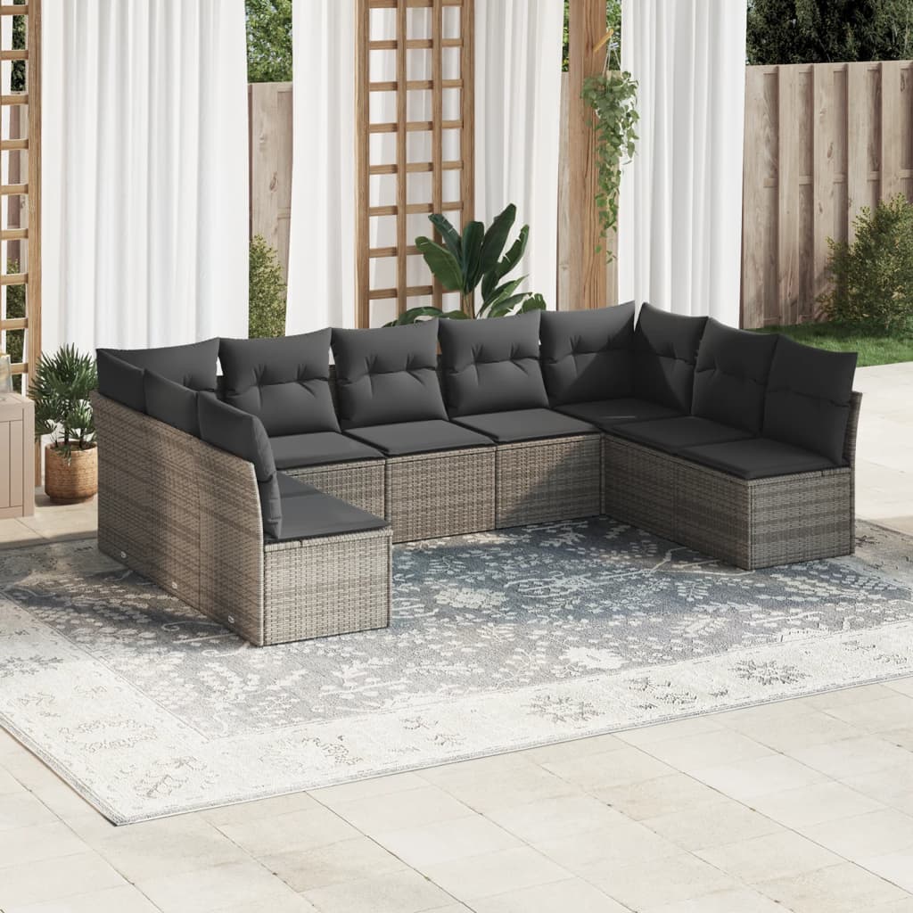 Set De Sofás De Jardín 9 Pzas Con Cojines Ratán Sintético Beige