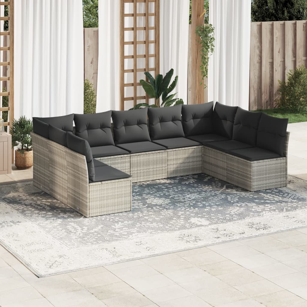 Set De Sofás De Jardín 9 Pzas Con Cojines Ratán Sintético Beige