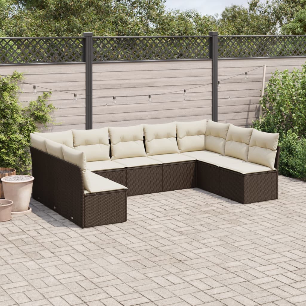 Set De Sofás De Jardín 9 Pzas Con Cojines Ratán Sintético Beige