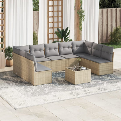 Set De Sofás De Jardín 9 Pzas Con Cojines Ratán Sintético Beige