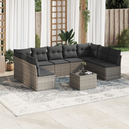Set De Sofás De Jardín 9 Pzas Con Cojines Ratán Sintético Beige
