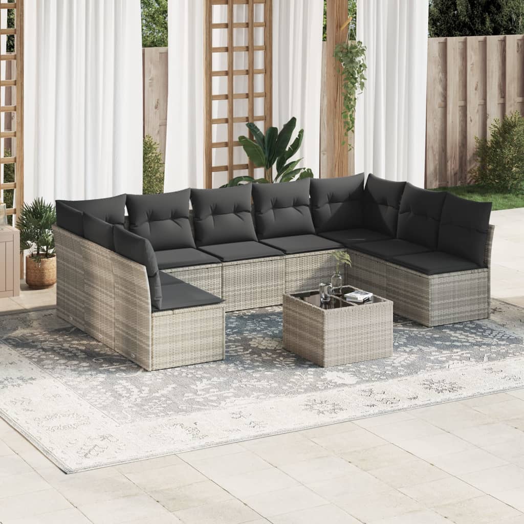 Set De Sofás De Jardín 9 Pzas Con Cojines Ratán Sintético Beige