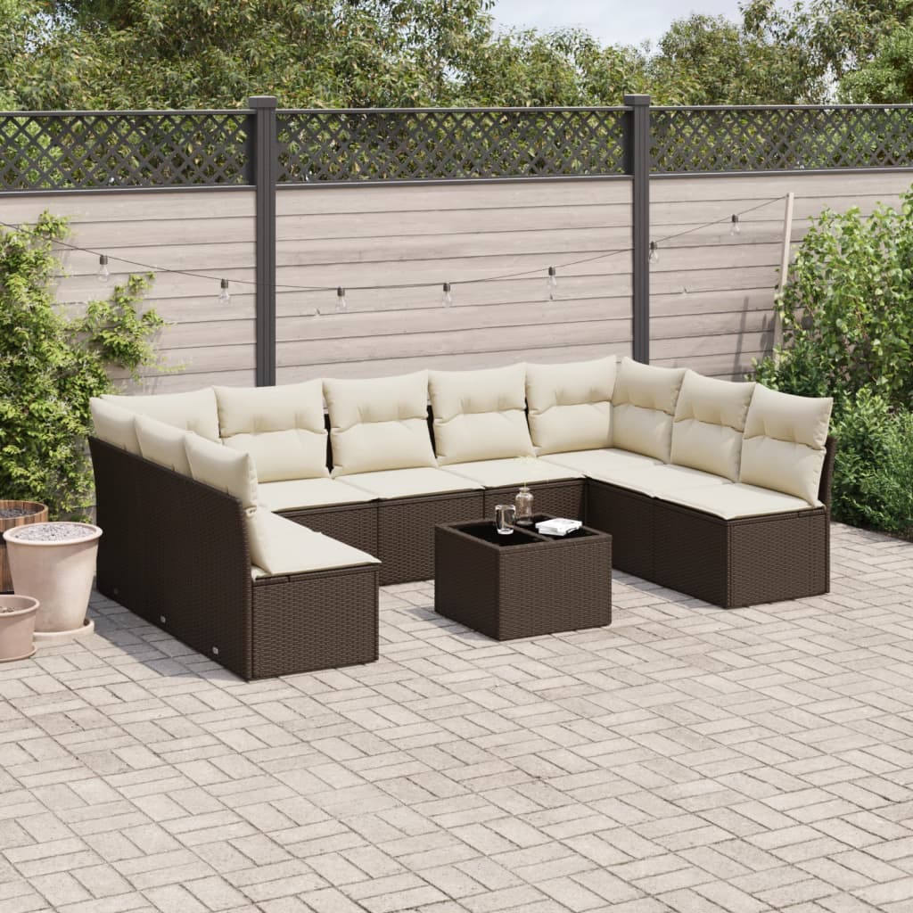 Set De Sofás De Jardín 9 Pzas Con Cojines Ratán Sintético Beige