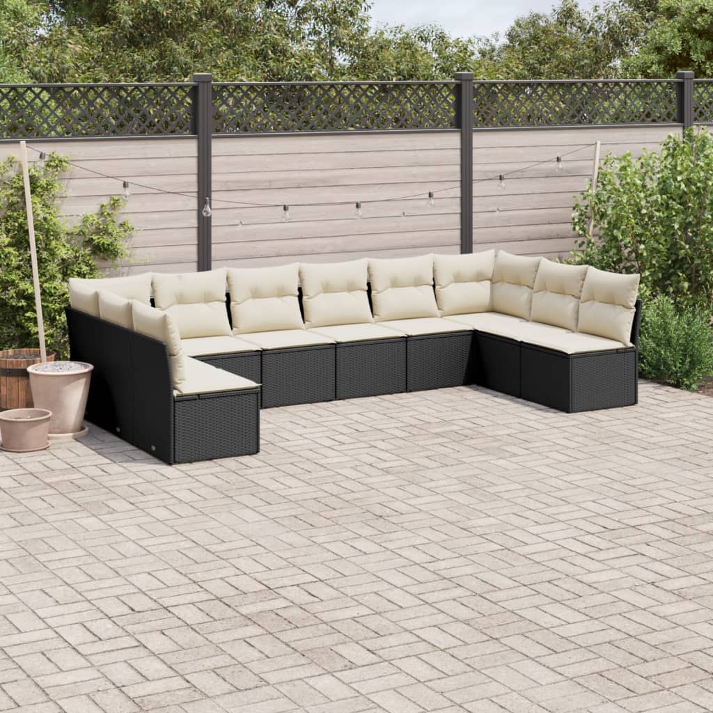 Set De Sofás De Jardín 11 Pzas Y Cojines Ratán Sintético Gris